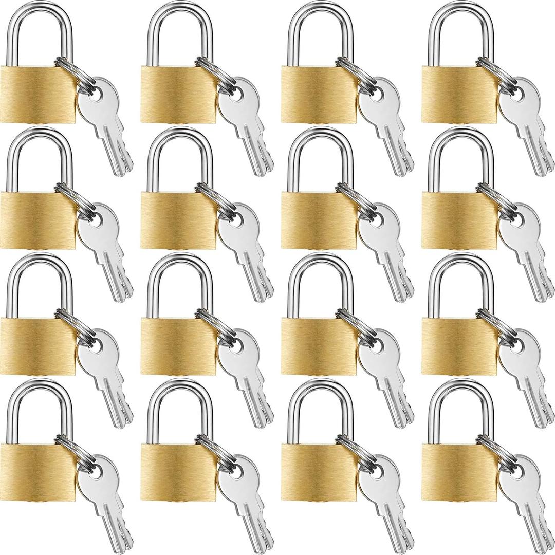 Hotop 16 Pieces Mini Padlock Small Solid Brass Locks 1.25'' with 3 Keys for Luggage, Backpack, Gym, Suitcase, Classroom Matching Game and More