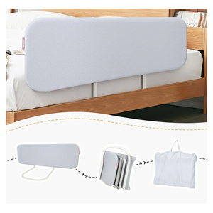 Q-MIULIKE Baby Bed Rail for Toddlers Portable Foldable 27 Height Adjustable Travel Toddler Bed Rails Easy to Install Suitable for Full King Queen Twin Bed Sizes (Grey 47 Inch, 1 Piece)