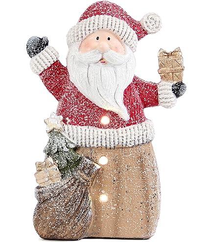 Smadeer Santa Claus Statue with LED Lights for Christmas Decorations, Winter Holiday Decor for Shelf Bookshelf Fireplace Mantle Indoor Home, Christmas New Year Xmas Figurine