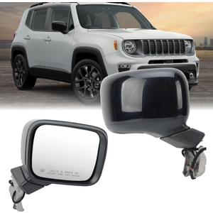 Right Passenger Side Mirror Compatible with Jeep Renegade 2015-2025 Temperature Sensor Heated Manual Folding Power Glass Paintable Black (5+2 Pins)