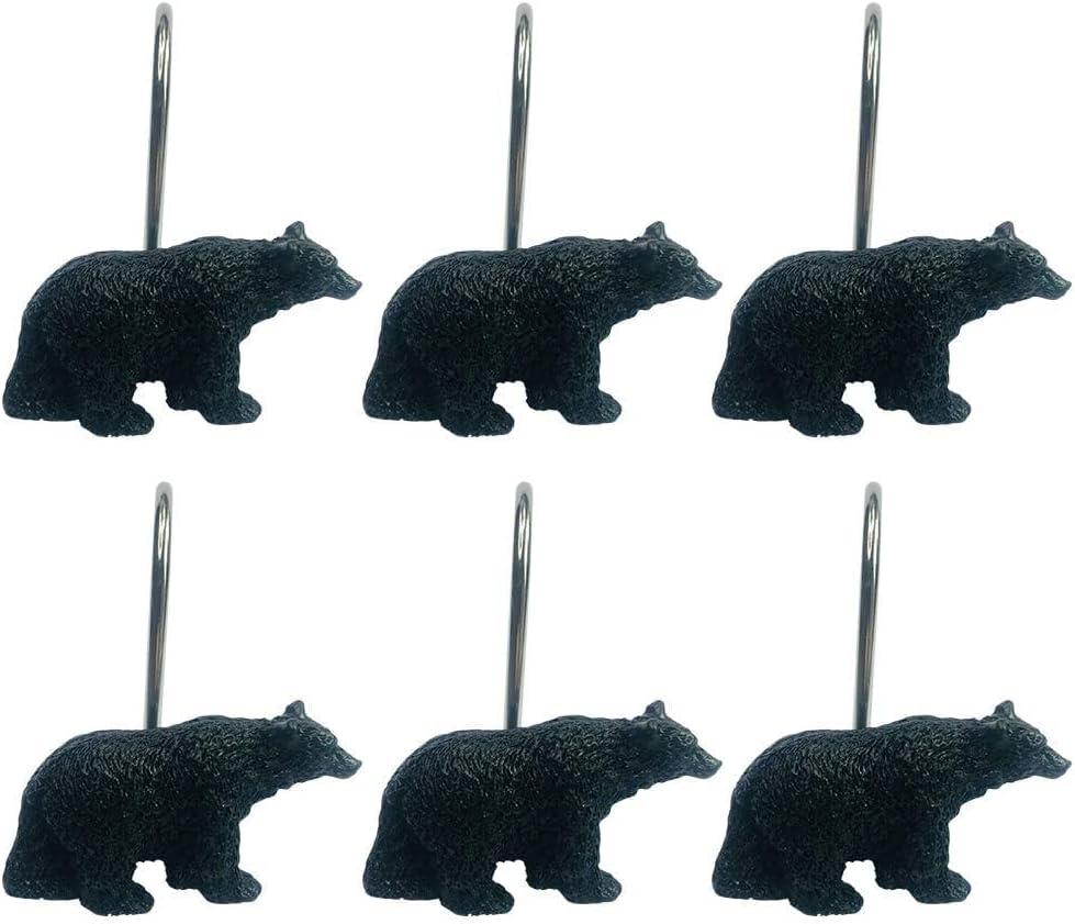 Black Bear Lodge Shower Curtain Hooks, Set of 12 Black Bear Lodge Shower Curtain Rins, Set of 12