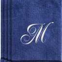 Personalized Initial Fingertip Towels 4 Pack 11x18 - White Embroidery on Navy Blue Towel, Modern Monogrammed Towels, Great Personalized Initial Gift for Women, Teachers, Friends, Bridesmaids Initial M