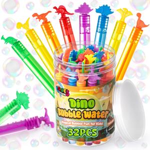 LovesTown 32Pack Dinosaur Bubbles for Dino Birthday Supplies, 8Styles Dinosaur Mini Bubbles Wands for Kids Summer Party Favors, Carnival Pinata Stuffer Goodie Bag Stuffers, Classroom Prizes Treasure