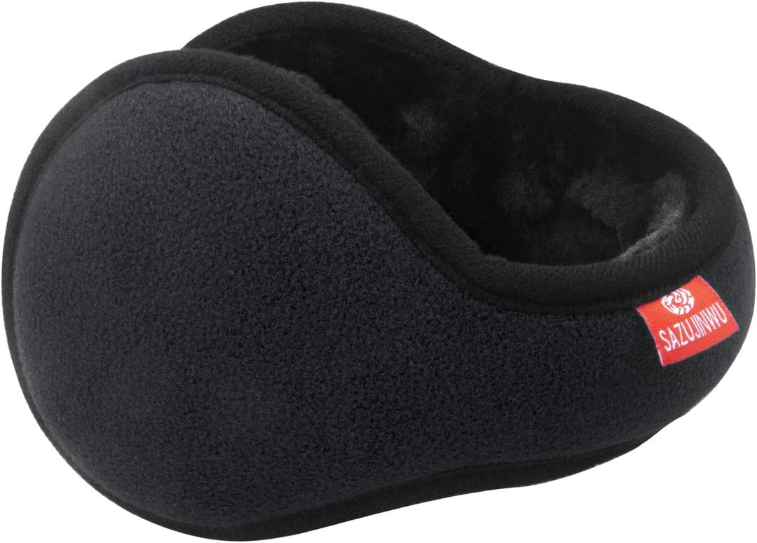 sazujinwu Winter Earmuffs for Men Unisex Fold Fleece Ear Muffs Women`s Ear Warmer Back Neck Earmuff (1a-black)