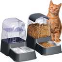 Automatic Dog and Cat Food Feeder and Water Dispenser Set with Stainless Steel Bowls,Gravity Pet Food and Water Feeders,100% BPA-Free,Large Capacity for Cats Dogs Pets(3.5L Dark Gray)