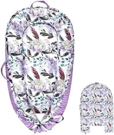 Baby Lounger Pillow Cover for Newborn Girls Boys, HNHUAMING Replaceable Infant Nest Cover, Ultra Soft & Breathable Portable Lounger Slipcover, Purple Floral (Cover Only)