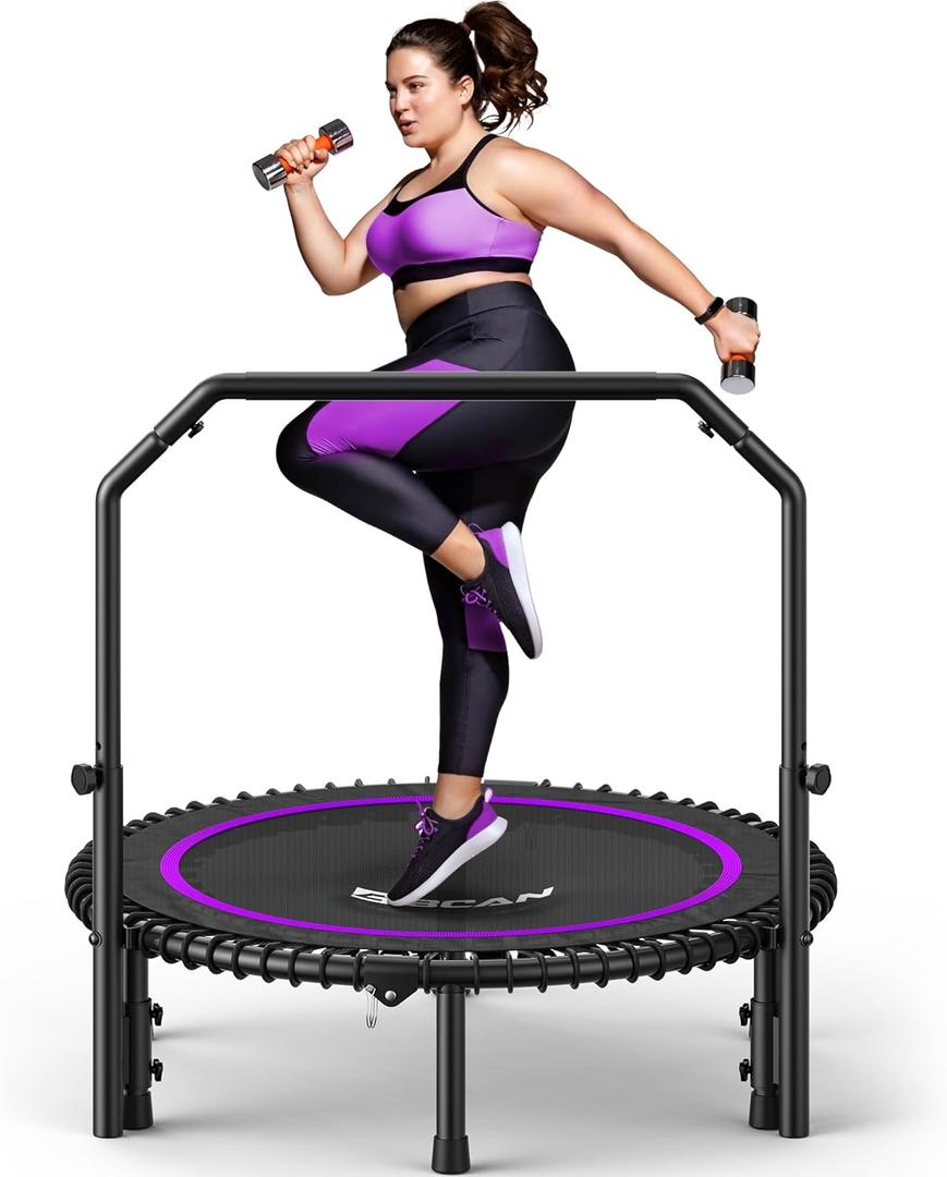 BCAN BT2 450/550LBS Mini Rebounder Trampoline for Adults with Bar, Fitness Trampoline with Bungees, Adjustable Handle, Stable & Quiet, Indoor Outdoor, Whole-Body Workout & Relaxation at Home-40IN