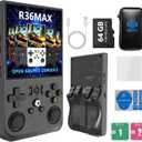 R36MAX 4000mAh Portable Rechargeable Handheld Retro Game Console,Comfort Non-Slip Handheld Standing Retro Game Console with 64G TF Car,4.0-inch Screen,for Office,Black