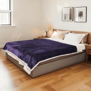 Electric Heated Blanket Full Size 72"x84" - Flannel & Sherpa Fabric Dual-Sided, 6 Heat Settings & 1-10 Hours Auto Off, Soft & Cozy Warming Throw for Home, Office, or Bed, Machine Washable, Purple