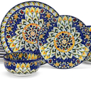 12 Pieces Dinnerware Sets, Blue Plates and Bowls Set, Porcelain Dishes Set for 4, Microwave and Dishwasher Safe, Scratch Resistant, Bohemian Style Dining Ware Service for 4, Series SIMI