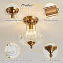 UOFUS Vintage Gold Semi Flush Mount Ceiling Light Fixture with Clear Glass Shade Antique Brass Small Chandelier Flower Close to Ceiling Light for Hallway Entryway Bedroom Porch Foyer Corridor Kitchen