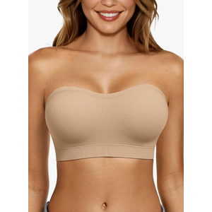 Push Up Strapless Bras for Women Supportive Bandeau Bra Non Slip Wireless No Underwire Padded Tube Bra(Nude,S)
