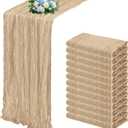 12 Pack Beige Cheesecloth Table Runner 17x108 Inch Semi Sheer Boho Gauze Cheese Cloth Fabric Table Runners, for Wedding Party Baby Shower Birthday Home Decor Garden Farmhouse