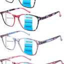 Progressive Multifocal Reading Glasses,4 Pack Blue Light Blocking for Women Spring Hinge Pattern Print Eyeglasses