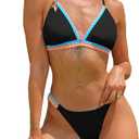 BIKINX Womens Swimsuits Thong Bikini Sets for Women Triangle Two Piece Bathing Suits Tie Back Swim Top (Small, Black)