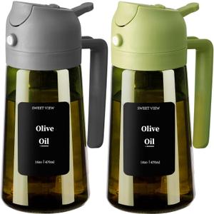 2 x SWEET VIEW 2PCS Olive Oil Dispenser and Oil Sprayer 16oz/470ml Glass Light-Proof Oil Pourer for Kitchen Air Fryer, Cooking, Salad, and BBQ, with Stickers