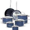 Nuwave Healthy G11-Pots and Pans Set Non Stick, 9H Near-Diamond Hardness Scratch-Resistant, Works on All Stovetops, PFAS Free, with Frying Pans, Saucepans & Glass Lids, Stay-Cool Handles, Deep Blue