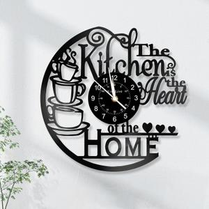 12 Inch Kitchen Vinyl Record Wall Clock, Kitchen Heat Home Theme Wall Clock, Coffee Bar Decor, Coffee Wall Decor for Office Living Room, for Women Wives, Black