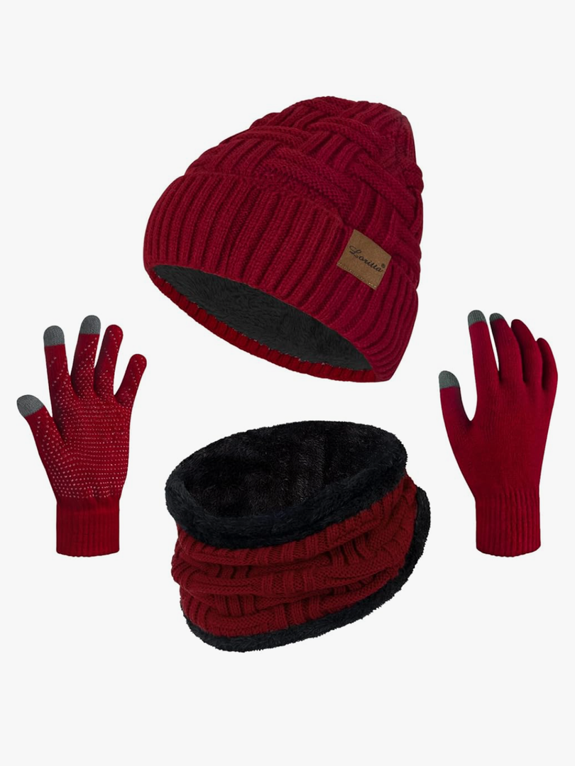 Loritta 3-Pieces Winter Hat Neck Warmer Touchscreen Gloves Set Knit Thick Scarf Beanie Hats Scarves Set Gifts for Women Pack of 2