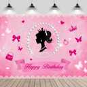 7x5ft Happy Birthday Backdrop Girls Birth Pink Theme Baby Doll Birthday Butterfly Crown Diamond Background Pink Theme Girl Doll Birth Party Baby Shower Party Decor Props (B1-NY2704)
