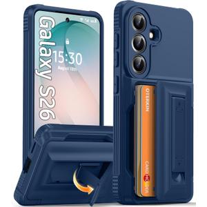 Oterkin for Samsung Galaxy S26 Wallet Case [4-5 Card Holder] [Kickstand] [RFID Blocking] [Full Camera Protection] [Military Grade Protection] Shockproof Rugged Phone Case for S26, Blue