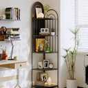 Black 5 Tier Metal Corner Shelf,Tall Industrial Corner Shelving Unit,Freestanding Corner Storage Rack for Small Spaces,Narrow Corner Bookshelf for Living Room,Bedroom,Bathroom, Large
