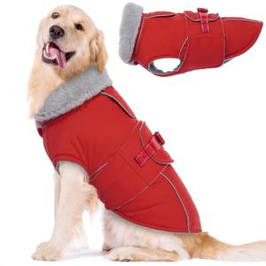 Lelepet Warm Dog Coat - Reflective Waterproof Fleece Vest with Adjustable Buckle Hook & Loop, Windproof Winter Jacket Dog Coats for Small Medium Large Dogs, Red, XXL (2XL)