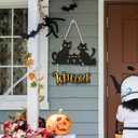 Halloween Door Decor Cats,Black Cats Sign,Halloween Welcome Door Hanger,Haunted House Witch Broom Black Cat Wall Decor for Porch Yard Home Outdoor Indoor Party Nursery Office Kids Room