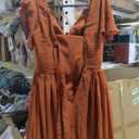 Women's V Neck Bridesmaid Dresses Burnt Orange A Line Evening Party Dress Ruffle Long Chiffon Wedding Guest Dress for Women KY057-8, Orange, Size  6