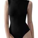 PUMIEY Women's Mock Turtle Neck Sleeveless Bodysuit Sexy Tank Tops Sharp Collection Size S