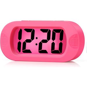 Plumeet Kids Alarm Clock Large Digital LCD Travel Alarm Clocks with Snooze and Night Light - Ascending Sound and Handheld Sized - Best Gift for Kids (Pink)
