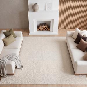 Nuanchu 8x10ft Faux Wool Area Rugs for Living Room, Beige