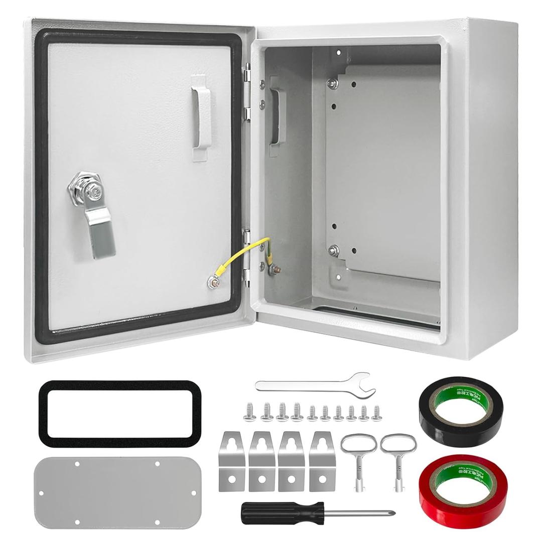 Outdoor Electrical Box 10 x 8 x 6'' Steel Electrical Junction Box NEMA 4X Steel Enclosure Box IP66 Outdoor/Indoor Waterproof & Dustproof Metal Box with Lock & Mounting Plate (10 x 8 x 6)