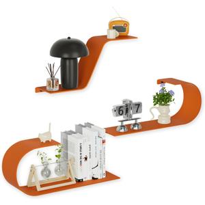 Orange Floating Shelves Set of 3, Orange Metal Decor, Unique Mounted Floating Shelf, Modern Long Wall Shelf, Large Wall Shelves for Bedroom, Bathroom, Living Room