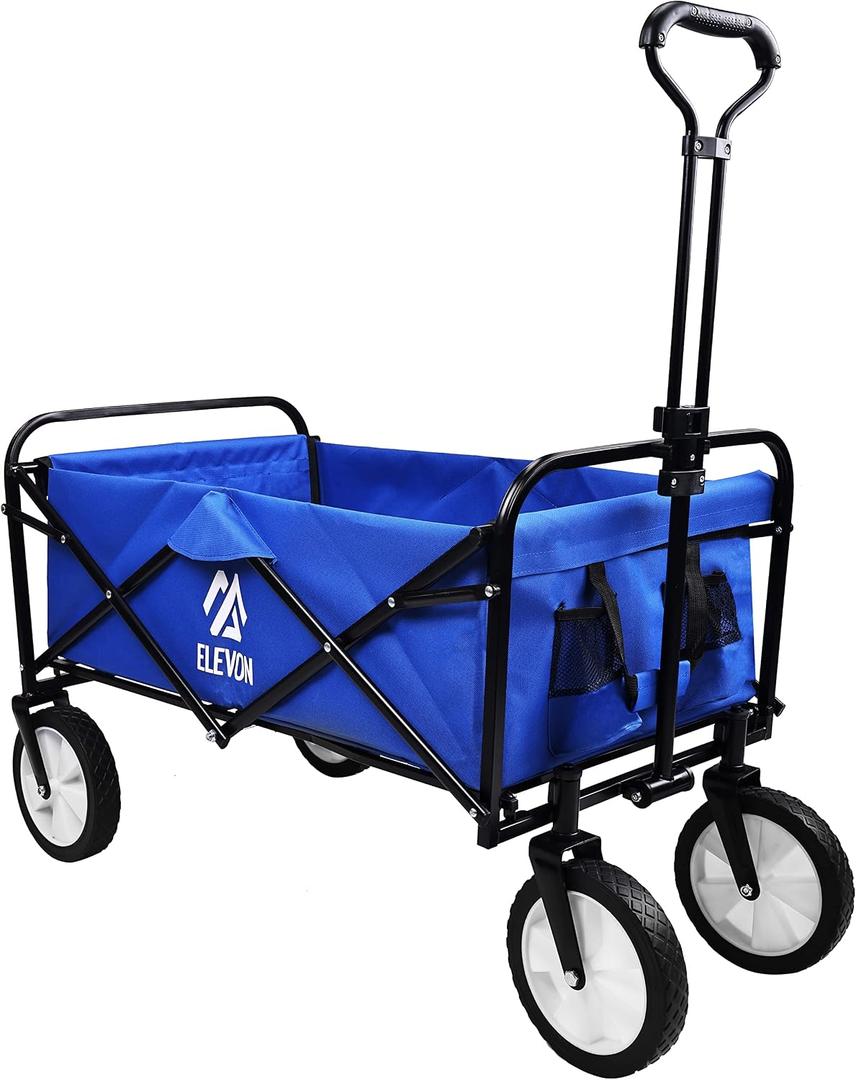 Elevon Heavy Duty Steel Frame Collapsible Folding 150 Pound Capacity Outdoor Camping Garden Utility Wagon Yard Cart, Blue