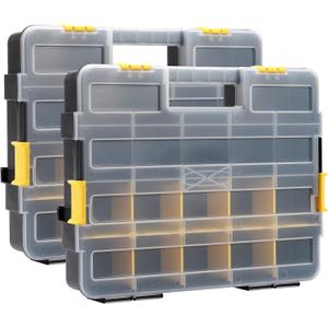 MIXPOWER 2 Pieces 34-Compartment Toolbox Organizer sets, 20 Removable Dividers, Black/Yellow, 2 Pieces Set, Excellent for Screws, Nuts, Small Parts
