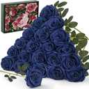 20PCS Artificial Dusty Blue Roses, 3.9'' Silk Flower Head Fake Blue Rose with Long Stems, Realistic Faux Roses Bouquet for Mother's Day DIY Wedding Home Party Office Decoration