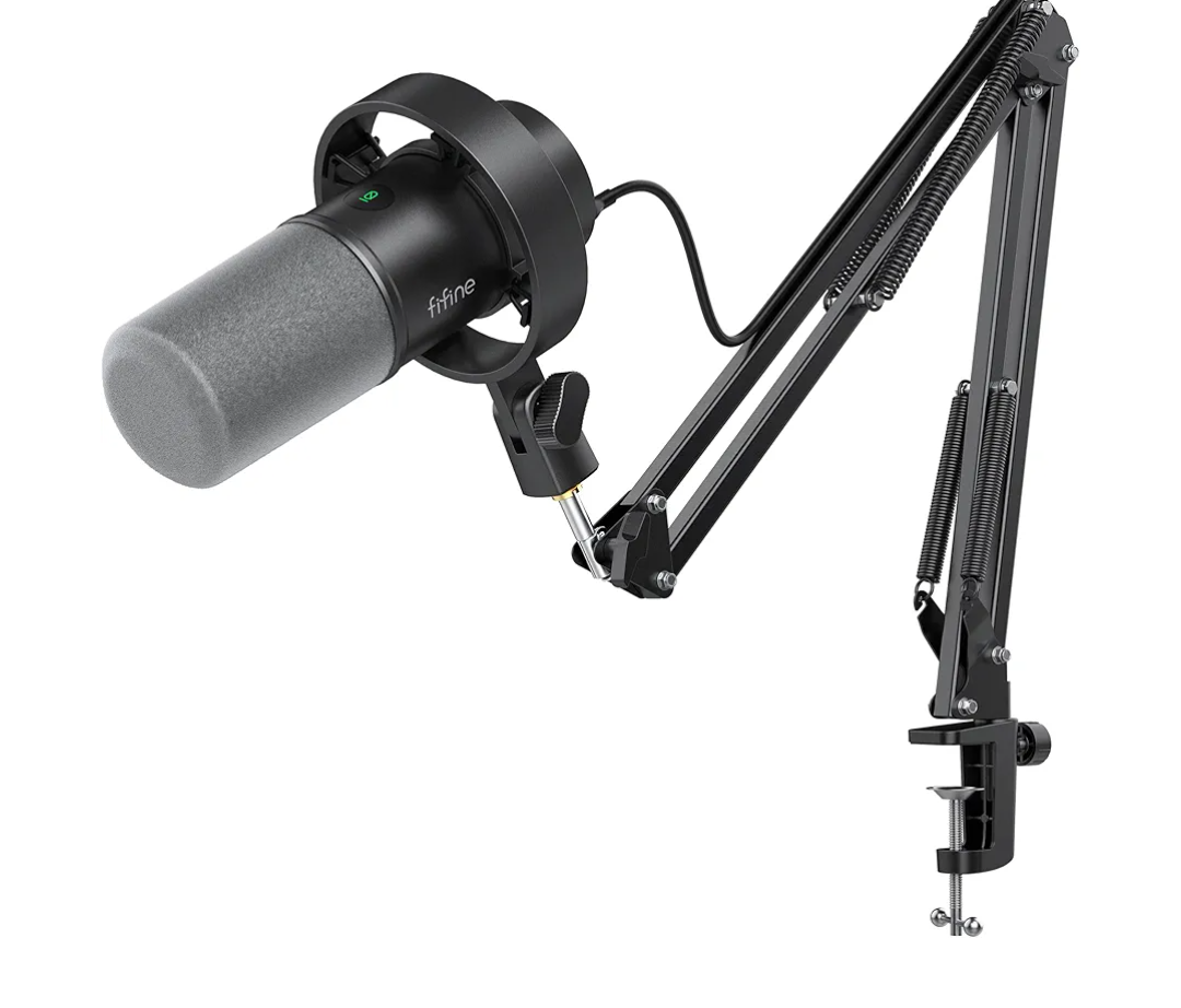 FIFINE K688 Podcast Microphone Kit, USB/XLR Dynamic Microphone with Boom Arm for PC/XLR Mixer, Gaming Mic with Mute Button, Headphone Jack for Vocal, Voice-Over, Streaming, Music Recording -K688CT