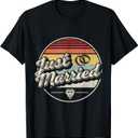 Retro Vintage Just Married Couple T-Shirt, L