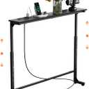 GRLEAF 45" Adjustable Height Narrow Console Table with Power Outlets, Long Sofa Table with Charging Station Behind Couch Table Skinny Entryway Table for Living Room, Hallway and Office Black