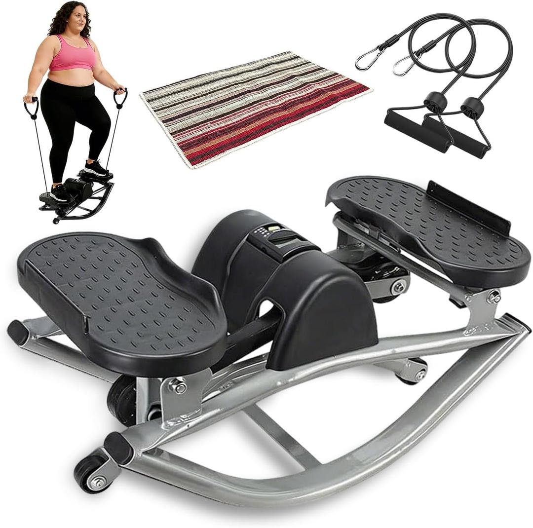 Rock Stepper, Side to Side Exercise Machine, U-Shaped Rock Stepper Machine, Step Rocker Exercise with Uses Silent Technology, Digital Display and Anti-Slip Mat for Home Workout (Gray)
