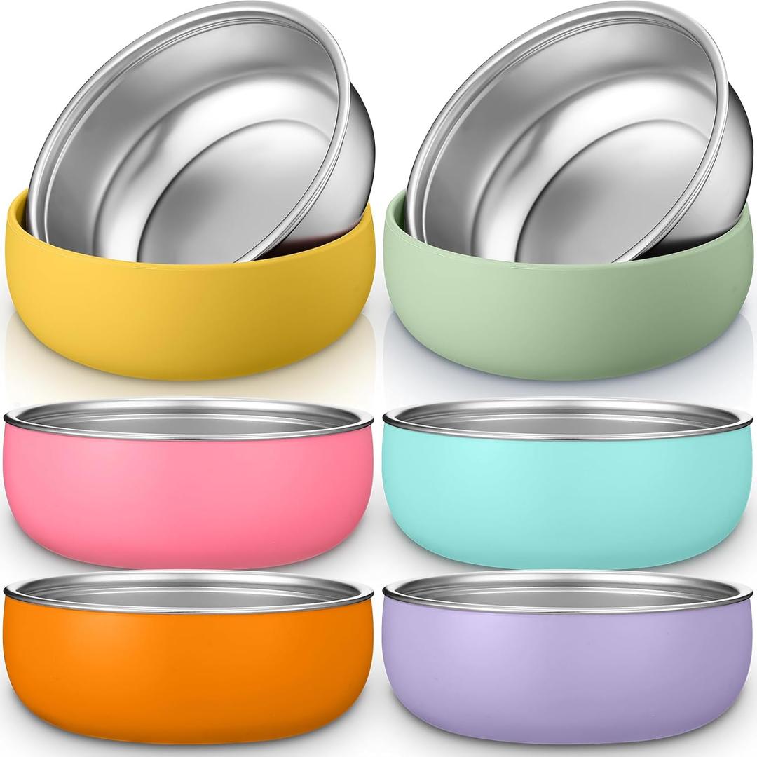 Nuogo 6 Pcs 304 Stainless Steel Baby Bowls with Removable Silicone Shell Toddler Bowls Kids Anti Scald Snack Container for Food Feeding, Dishwasher Safe (Fresh Color)