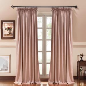 RYB HOME Pencil Pleated Pink Velvet Curtains 90 inches Long, Curtains for Nursery Girls Bedroom, Ruffle Drapes for Living Room, Dusty Pink, W 52 x L 90 inches, 2 Panels