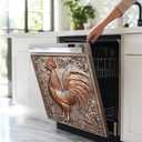 Copper Relief Rooster Dishwasher Magnet Cover 23x26in, 3D Rooster Pattern Magnetic Door Covers for Kitchen Dish Washer Fridge Panel Sticker, Farm Animal Reusable Machine Door Lid Decal, Large