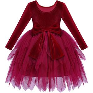 Toddler Baby Girls Velvet Tutu Dress Bowknot Ruffle Tulle Princess Christmas Birthday Party Dress Fall Winter Clothes Red 4-5 Y