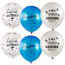 SUNBEAUTY 18 Pcs Happy Retirement Balloons With Pattern 12 Inch Blue and White Retirement Latex Sequin Balloons for Retirement Theme Party Decorations