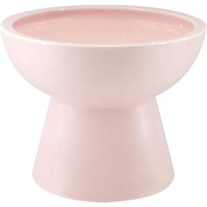 LoeJan Elevated Cat Food and Water Bowls Set, Pink - Raised Ceramic Anti-Vomit Whisker-Free Feeder for Kittens to Adult Cats