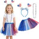 Sincere Party 4th of July Patriotic Tutu Skirt Set for Girls, Red, White and Blue, with Headband and Necklace, Ages 3-8