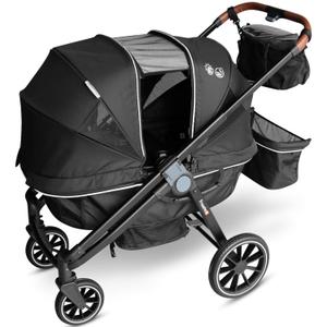 Tandem Wagon StrollerAll-Terrain 2-in-1 Push&Pull Design, Double Seat Capacity, Large Storage, Adjustable Canopy, Removable Child Tray for Kids Outdoor Adventures&Family Outings (ONYX BLACK)