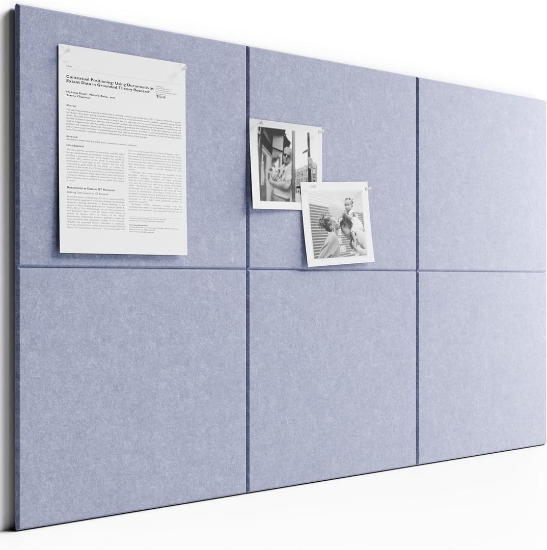Bumusty Large Cork Board 36"x24" Alternative  6 Pack Felt Wall Tiles with 40 Safe Removable Adhesive Tabs, 30 Pushpins, Cork Boards for Walls Pin Board Bulletin Board Office Decor (Soft Periwinkle)